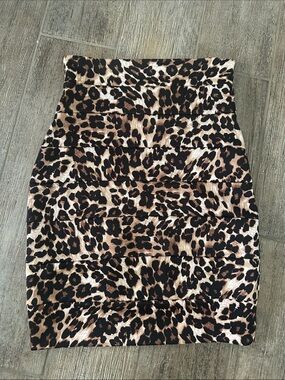 Box Leopard Print Bodycon Skirt - Brown/Black, Medium